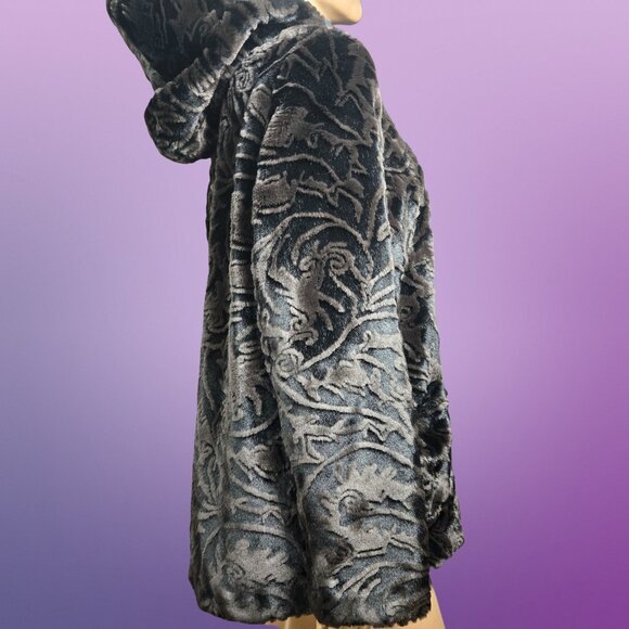Y2K Faux Fur Coat Size XL Black Brown Mid Length Boho Glam Velvety Luxurious - Picture 9 of 12